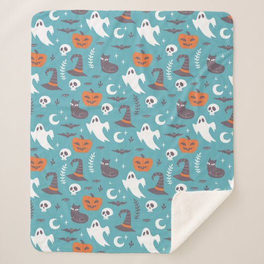 Fun Aquamarin Doodle Halloween Muster Sherpadecke (Vorderseite)