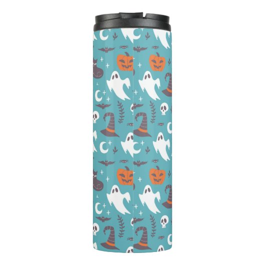 Fun Aquamarin Doodle Halloween Muster Thermosbecher (Rückseite)