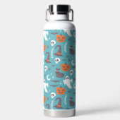 Fun Aquamarin Doodle Halloween Muster Trinkflasche (Rückseite)