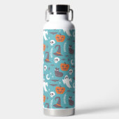 Fun Aquamarin Doodle Halloween Muster Trinkflasche (Vorderseite)
