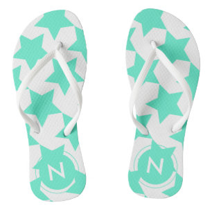 Fun Aquamarin Stars Muster Mit Monogramm Flip Flop Badesandalen