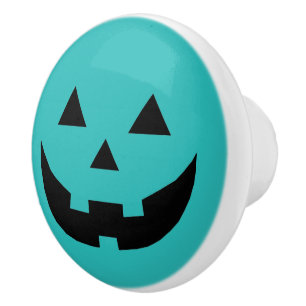 Fun aquamarine Kürbislaterne Kürbisgesicht Hallowe Keramikknauf