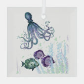 Fun Aquarell Octopus Fische Unterwasserwelt Ornament Aus Glas (Rückseite)