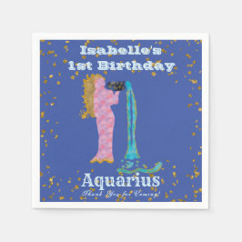 Fun Aquarius Erster Geburtstag & Gold Confetti Serviette