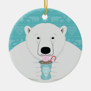 Fun Arctic Polar Bear Sips Hot Chocole auf Aquamar Keramik Ornament