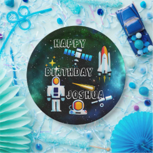 Fun Astronaut Collage Geburtstag Personalisiert Pappteller