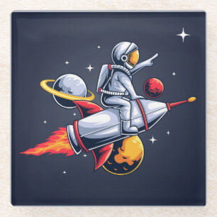 Fun Astronaut fliegt durch die Weltraumdarstellung Glasuntersetzer