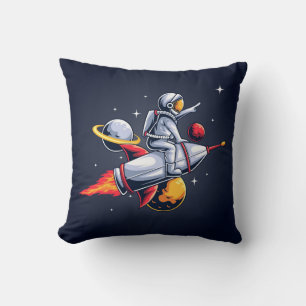 Fun Astronaut fliegt durch die Weltraumdarstellung Kissen
