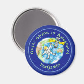 Fun Astronaut mit Satellit über Cartoon Magnet (Vorderseite/Rückseite)