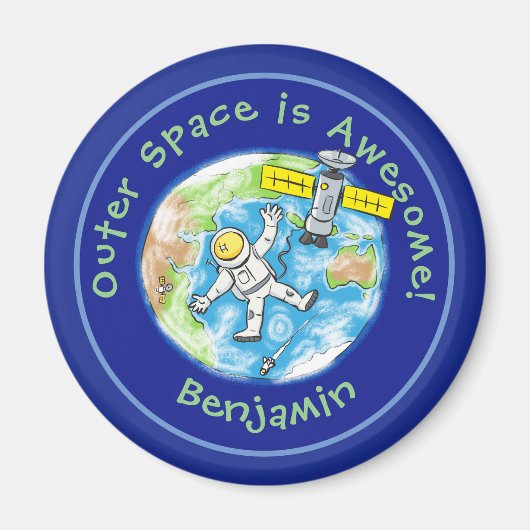 Fun Astronaut mit Satellit über Cartoon Magnet (Vorne)