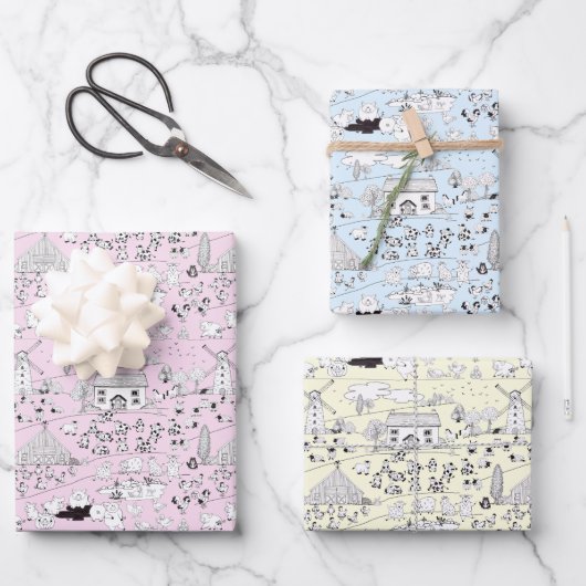 Fun At The Farm - Cute Funny Farm Scene Geschenkpapier Set (Vorderseite)