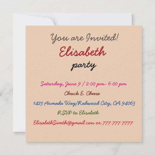 Fun at the pool einladung (Rückseite)