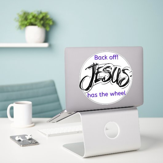 Fun Aufkleber - Jesus hat das Rad (Laptop auf Schreibtisch)
