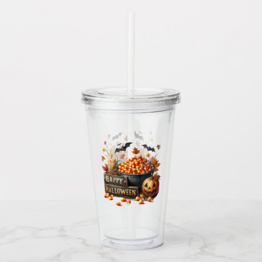 Fun Autumn Halloween Candy Corn Acrylic Tumbler Acryltrinkbecher (Vorderseite)
