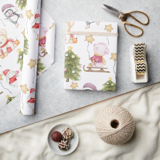Fun Baby Animals Stars Trees Weihnachten Geschenkpapier (Kunsthandwerk)