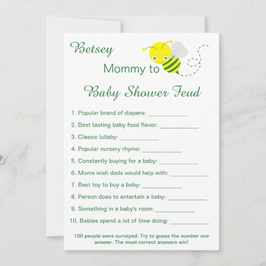 Fun Baby Dusche Feud Spielkarten Einladung (Vorderseite)