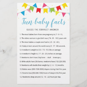 Fun Baby Facts Game with Answers Baby Shower Party