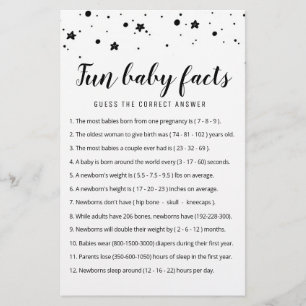 Fun Baby Facts Game with Answers Baby Shower Party