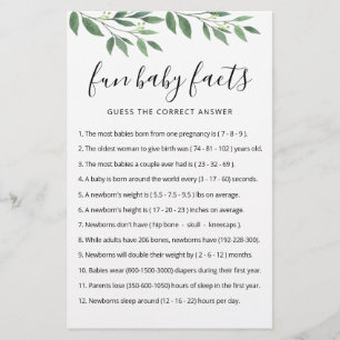 Fun Baby Facts Game with Answers Baby Shower Party