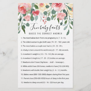 Fun Baby Facts Game with Answers Baby Shower Party