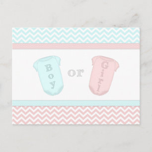 Fun Baby One Piece Pink und Blue Gender Reveal Einladungspostkarte