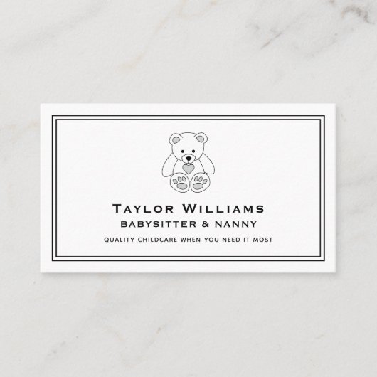 Fun Babysitter Babysitting Nanny Teddy Schwarz-wei Visitenkarte (Vorderseite)