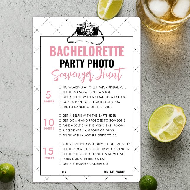 Fun Bachelorette Foto Scavenger Jagdkarte (Bachelorette photo scavenger Game)