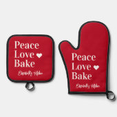 Fun Baker Monogram Name Red Ofenhandschuh & Topflappen-Set (Vorderseite)