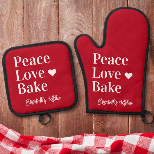 Fun Baker Monogram Name Red Ofenhandschuh & Topflappen-Set