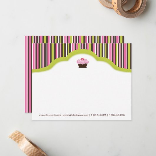 Fun Bakery | Cupcake Notecards Mitteilungskarte (Vorderseite/Rückseite Beispiel)