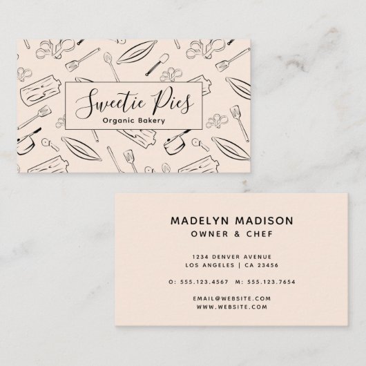 Fun Baking & Cooking Utensil Black & Beige Visitenkarte (Vorne/Hinten)