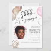 Fun Ballons goldweißes Foto Überraschung Sweet 16 Einladung (Vorderseite)