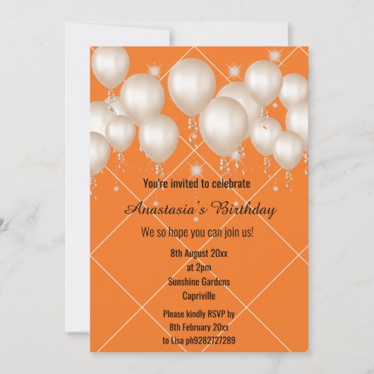 FUN BALLOON BRIGHT ORANGE BIRTHDAY GRID EINLADUNG (Vorderseite)