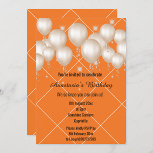 FUN BALLOON BRIGHT ORANGE BIRTHDAY GRID EINLADUNG