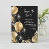 Fun Balloons Gold Black 50. Geburtstag Einladung (Stehend Vorderseite)