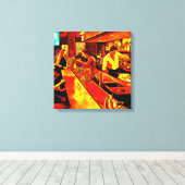 Fun Bar Scene | Barkeeper und Kunden Leinwanddruck (Insitu (Holzboden))