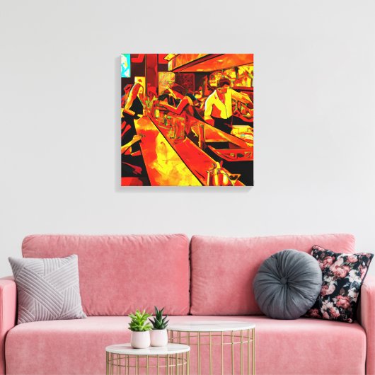 Fun Bar Scene | Barkeeper und Kunden Leinwanddruck (Insitu (Wohnzimmer))