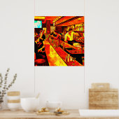 Fun Bar Scene | Barkeeper und Kunden Poster (Küche)