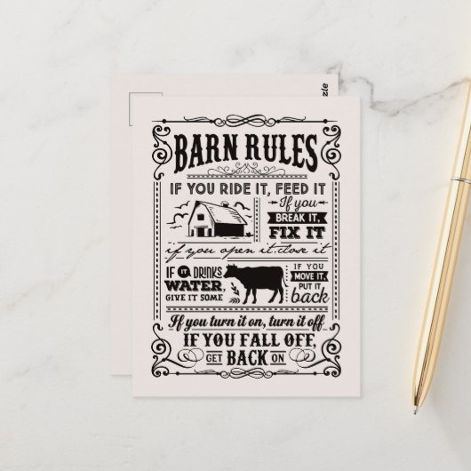 Fun-Barn-Regeln hinzufügen Postkarte (Vorderseite/Rückseite Beispiel)