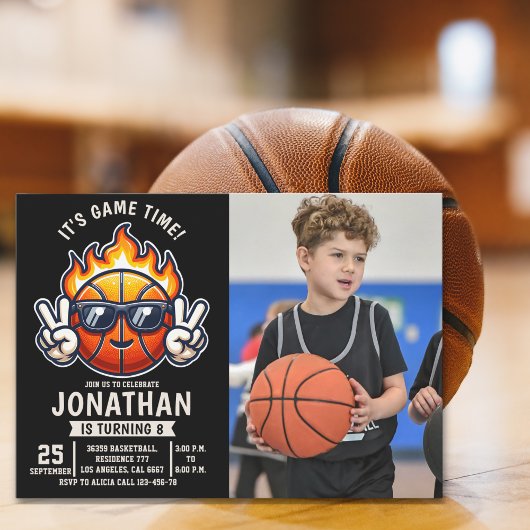 Fun Basketball Birthday boy with photo Einladung