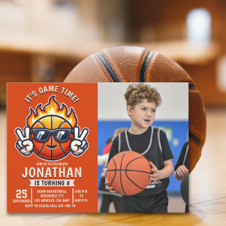 Fun Basketball Birthday boy with photo Einladung