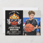 Fun Basketball Birthday boy with photo Einladung (Vorderseite)