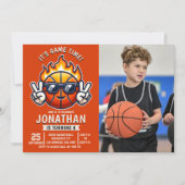 Fun Basketball Birthday boy with photo Einladung (Vorderseite)