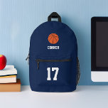 Fun Basketball individuell angepasst Bedruckter Rucksack<br><div class="desc">Spaß Basketball Themed Gepasste Kinder Design.</div>