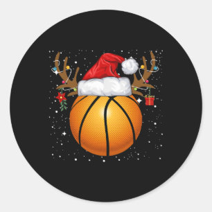Fun Basketball Rentier Weihnachtsmannmütze Weihnac Runder Aufkleber