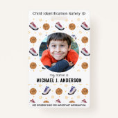 Fun Basketball Sport Custom Modernes Foto Kind ID Ausweis (Vorderseite)