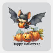 Fun Bat Happy Halloween anpassbar Quadratischer Aufkleber (Vorderseite)