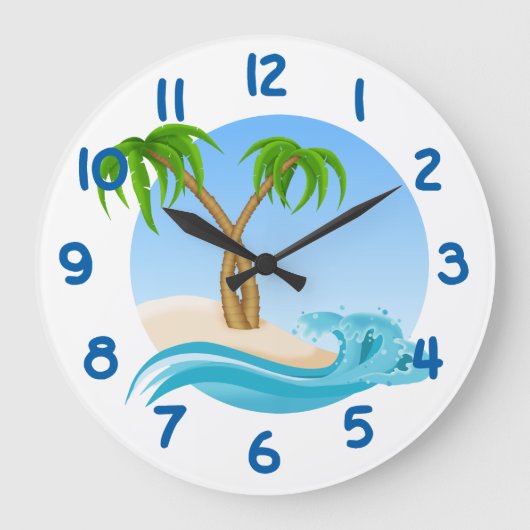 Fun Beach and Palm Trees Tropical Große Wanduhr (Vorderseite)
