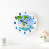 Fun Beach and Palm Trees Tropical Große Wanduhr (Zuhause)