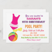 Fun Beach Ball Flipflop Girls Pool Party lädt ein Einladung (Vorne/Hinten)